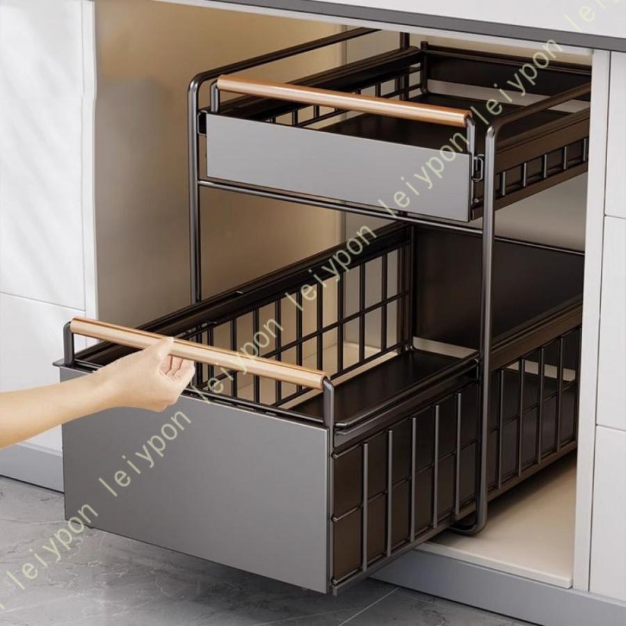 シンク下 収納 スライド 引き出し キッチンラック 2段 ラック 棚
