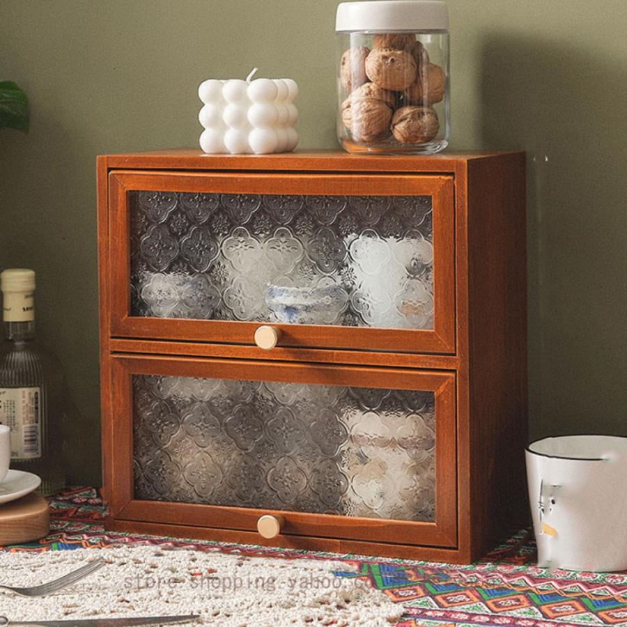 ミニ食器棚 木製 おしゃれ カウンター上収納 卓上 コンパクト 透明扉