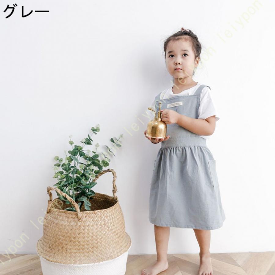 エプロン エプロンワンピース 子供用 キッズ エプロン エプロンドレス 女の子 かわいい 楽チン着脱 キッズエプロン 無地 棉麻 リネン しわになりにくい｜leiypon｜08