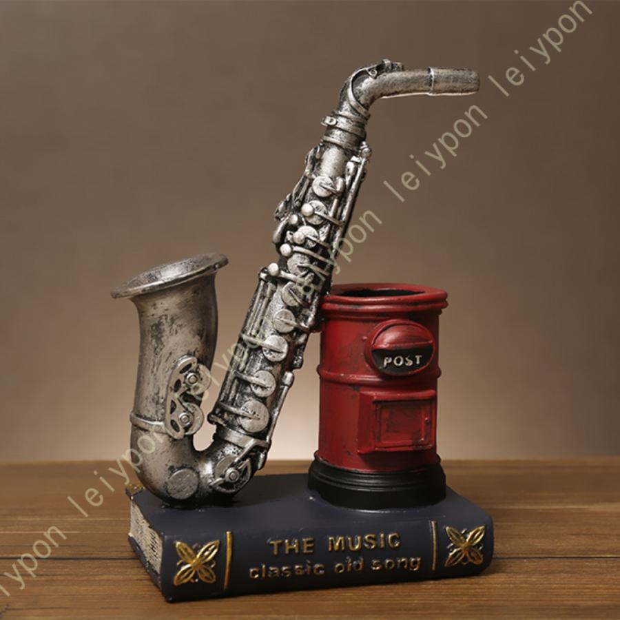 ペンホルダー 楽器 置物 サックス 樹脂 ミニチュア クラシック