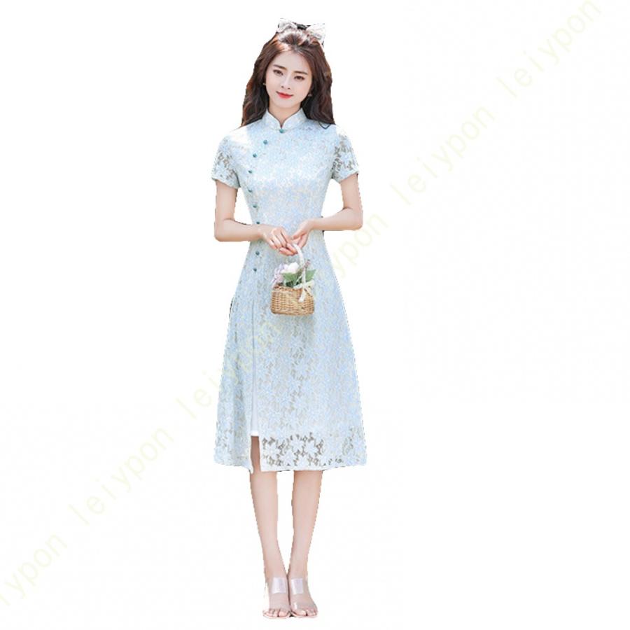 チャイナドレス レディース ワンピース ロングワンピースロング ドレス パーティードレス チャイナ服 マキシ丈 立ち襟 半袖 花柄 刺繍 改良 漢服 中国風_3