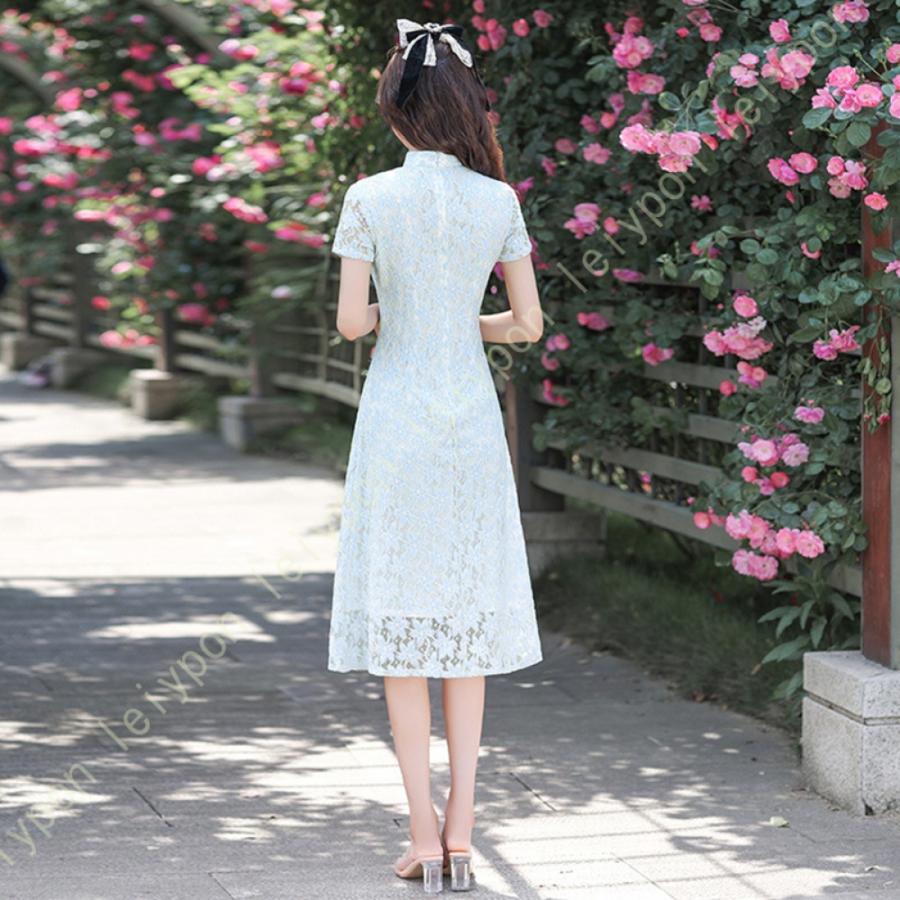 チャイナドレス レディース ワンピース ロングワンピースロング ドレス パーティードレス チャイナ服 マキシ丈 立ち襟 半袖 花柄 刺繍 改良 漢服 中国風_9