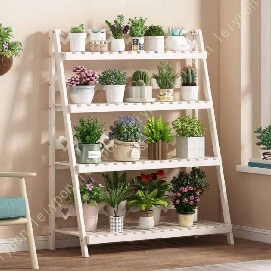 フラワースタンド プランタース 天然木製 ガーデンラック4段式