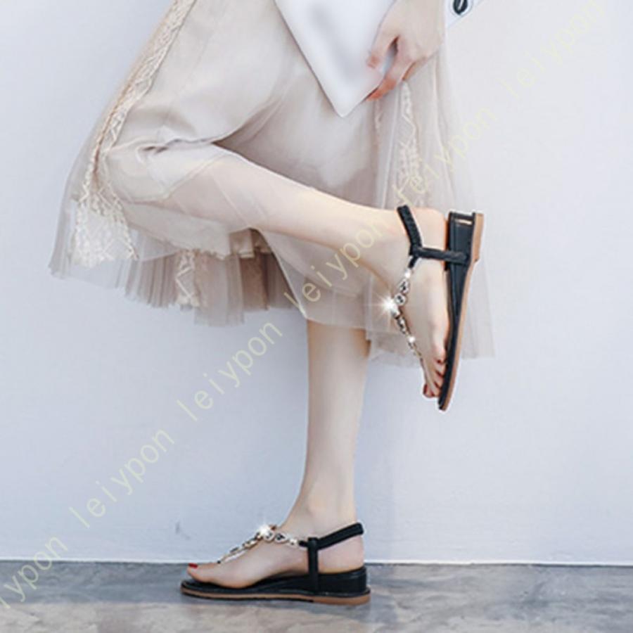 トングサンダル レディース サンダル ローヒール フラット ぺたんこ