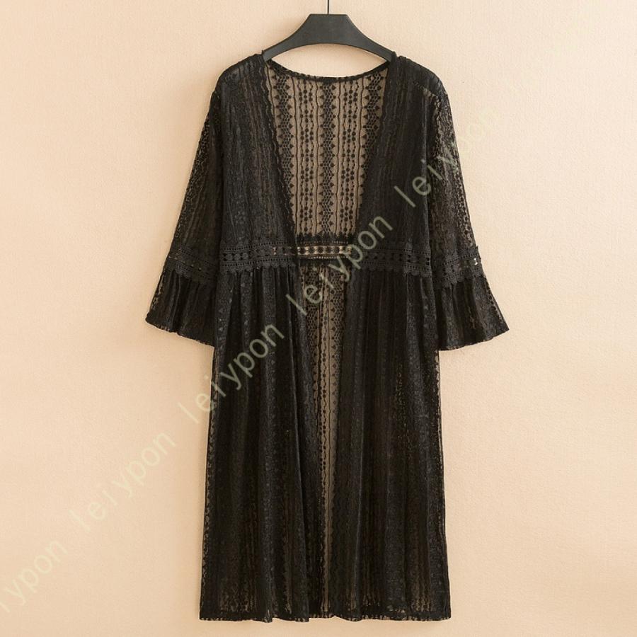 レディース カーディガン 日焼け対策 アウター 長袖 夏 レディース コート ポロネック UVカット 薄手 ロング丈 レース 無地シャツ トップス おしゃれ ゆったり