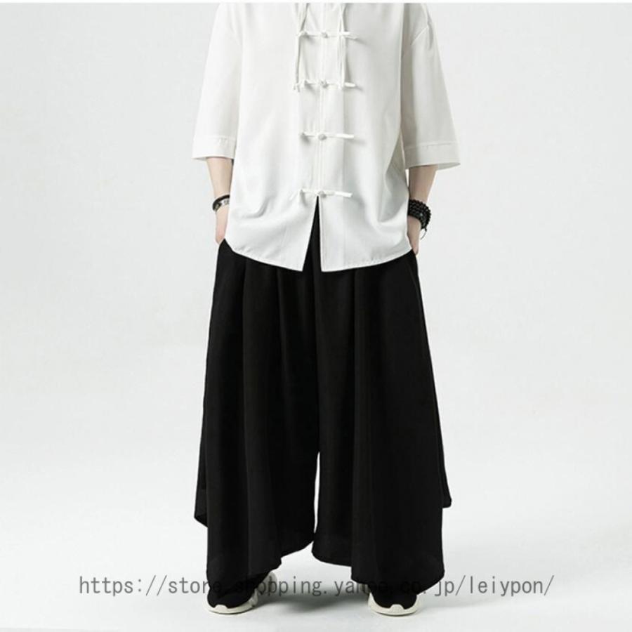 袴パンツ メンズ モード系 フレアパンツ タックワイドパンツ