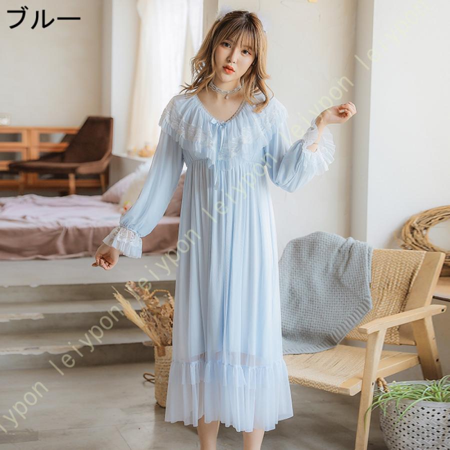 ネグリジェ パジャマ ワンピース フリル 長袖 ロング 春夏 ルーム