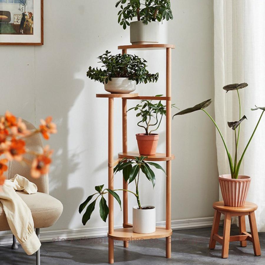 フラワースタンド 花台 鉢置き台 飾り棚 天然木 隙間収納 三角