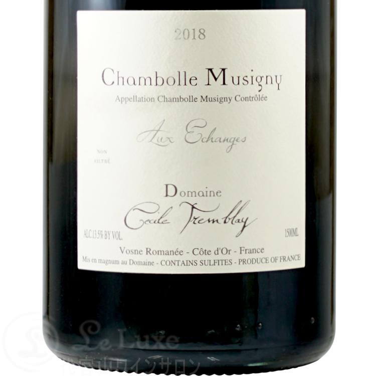 2018 マグナム シャンボール ミュジニー プルミエ クリュ オー ゼシャンジュ ドメーヌ セシル トランブレイ 赤ワイン 辛口 1500ml Domaine Cecile Tremblay Cham     商品情報    【商品名】Domaine Cecile Tremblay Chambolle Musigny 1er Cru Aux Echanges
