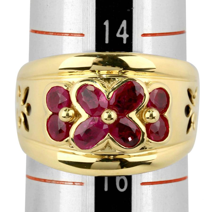 フラワーモチーフ リング 指輪 ルビー 1.21ct イエローゴールド K18YG 14.5号 中古 返品OK_5