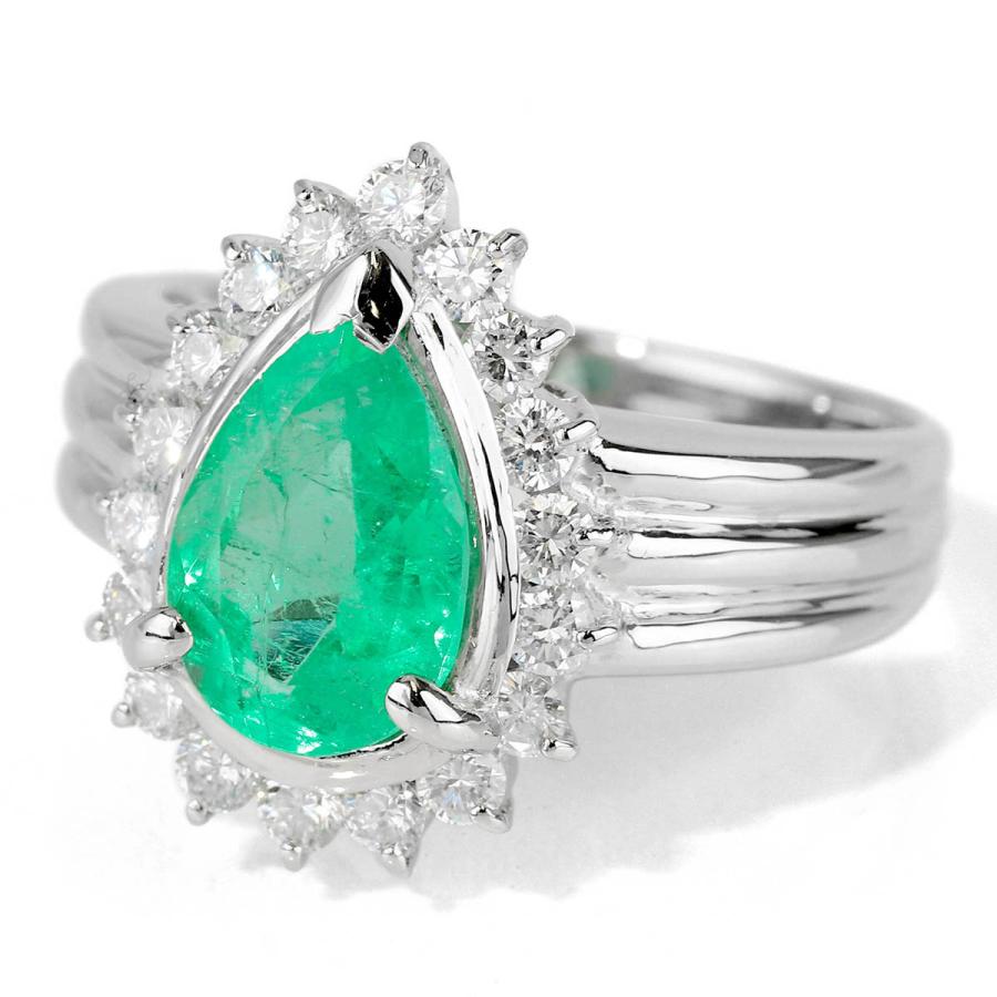 エメラルド 2.13ct ダイヤモンド 0.54ct プラチナ Pt900 ドロップ 