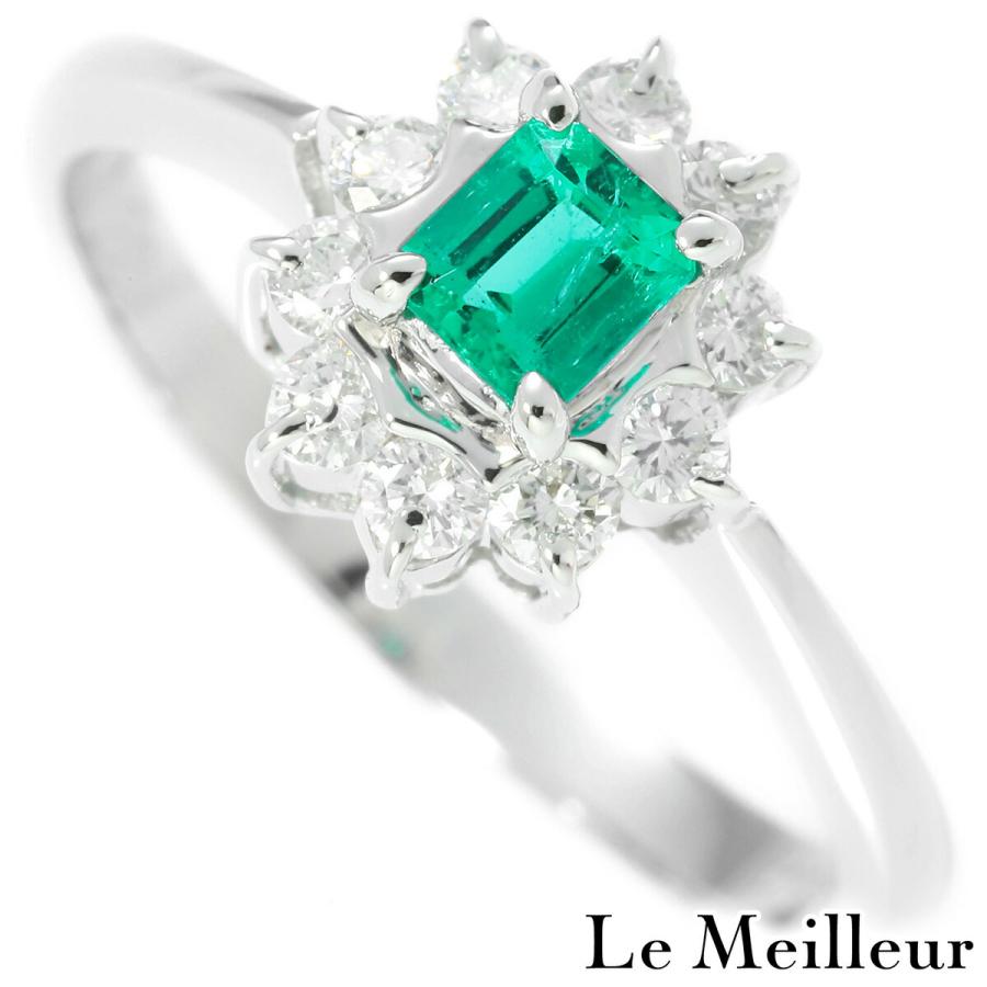 エメラルド 0.21ct ダイヤモンド 0.28ct プラチナ Pt900 リング 12号 