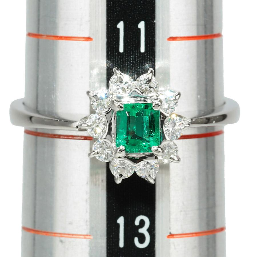エメラルド 0.21ct ダイヤモンド 0.28ct プラチナ Pt900 リング 12号 
