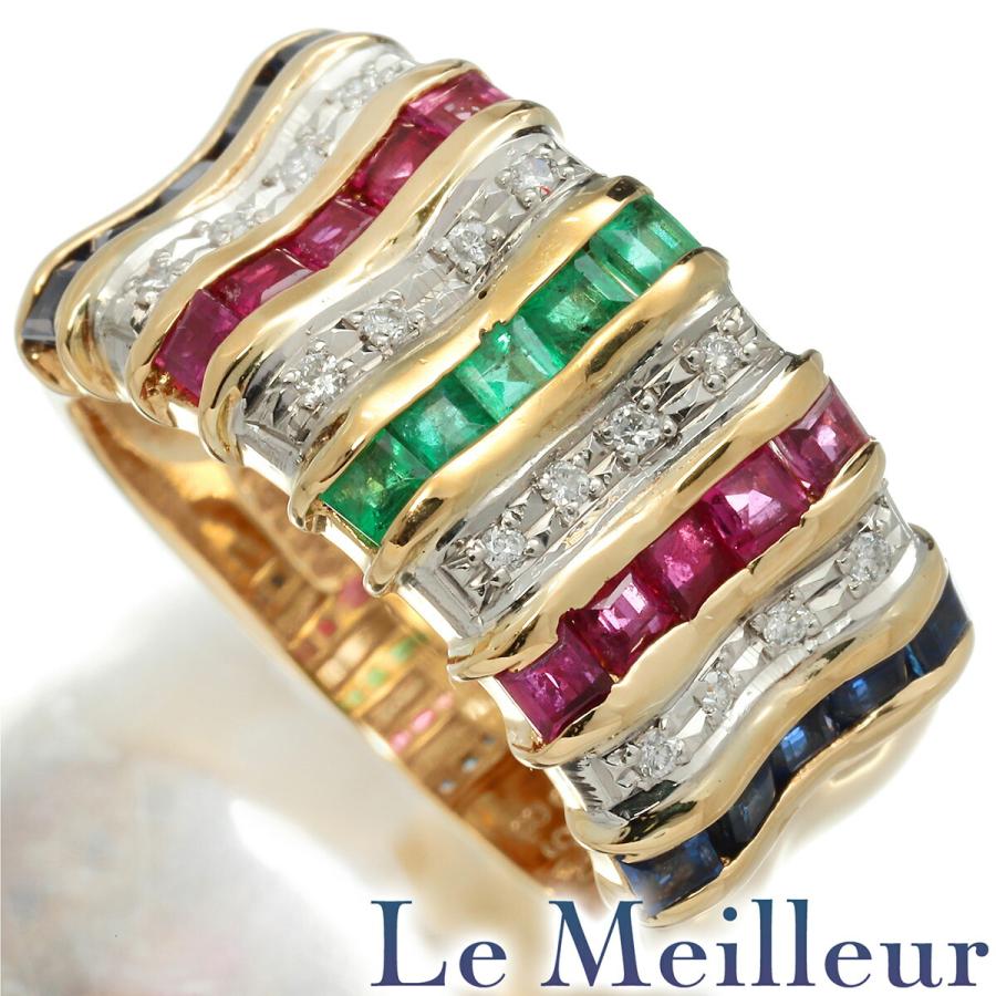 ファッションリング 指輪 ルビー 0.68ct エメラルド 0.23ct Pt900 10号  