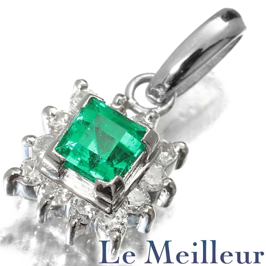 Pt900 エメラルド ダイヤ デザイン ペンダントトップ