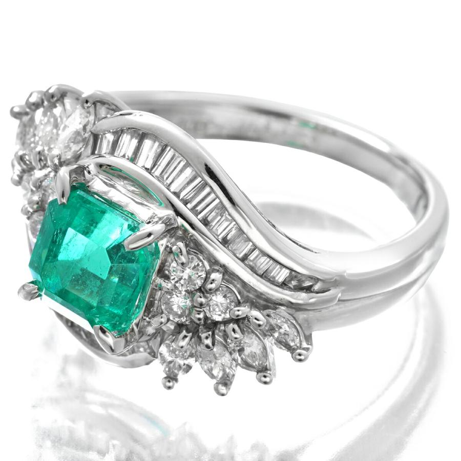 エメラルド 1.33ct ダイヤモンド 0.82ct プラチナ Pt900 リング 13号 