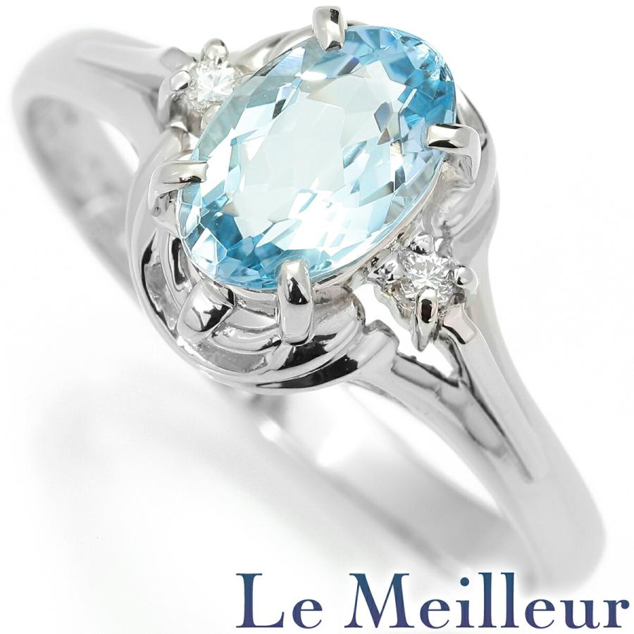 リング 指輪 アクアマリン 0.75ct ダイヤモンド Pt900 13号 中古  