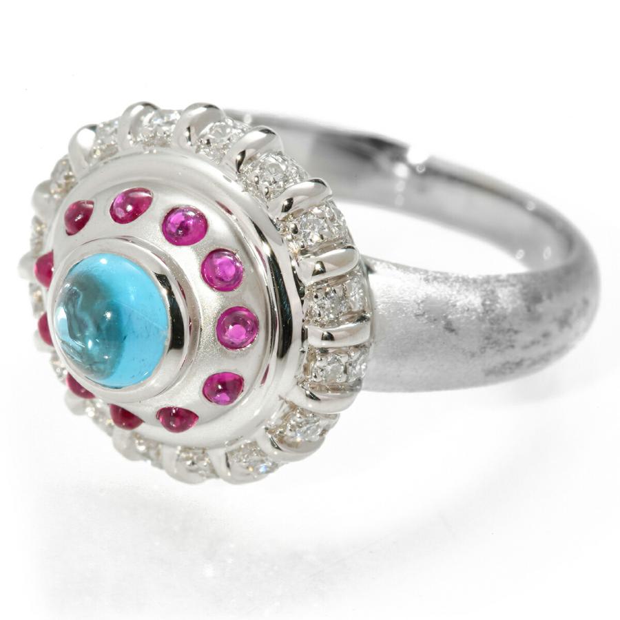 ジュエリーマキ リング ブルートパーズ 0.7ct ルビー 0.35ct プラチナ 