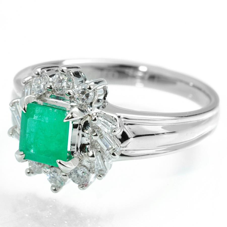 エメラルド 0.75ct ダイヤモンド 0.35ct プラチナ Pt900 ヘイローデザインリング 12号 指輪 新品仕上済 中古 返品OK RE-PRICE_1