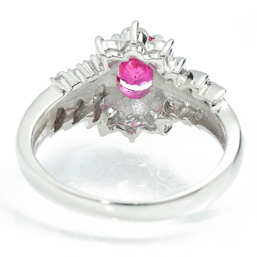 Pt850 ルビー0.85ctとダイヤ0.31ctのフラワーリング鑑別付 【公式通販】