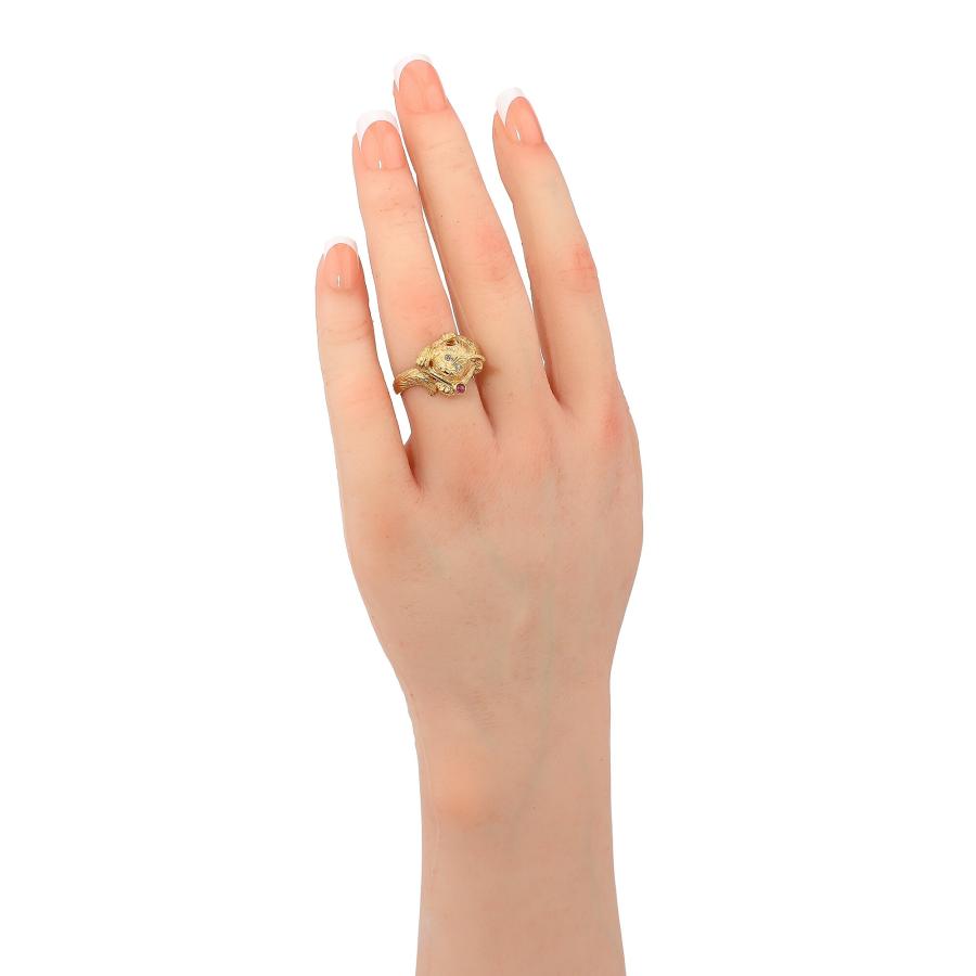 犬モチーフリング 指輪 ルビー ダイヤモンド イエローゴールド K18YG