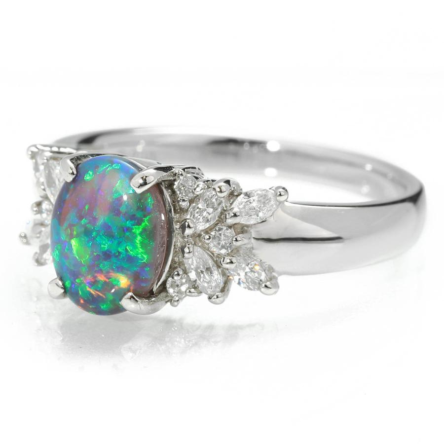 リング 指輪 ブラックオパール 1.02ct ダイヤモンド 0.30ct プラチナ 