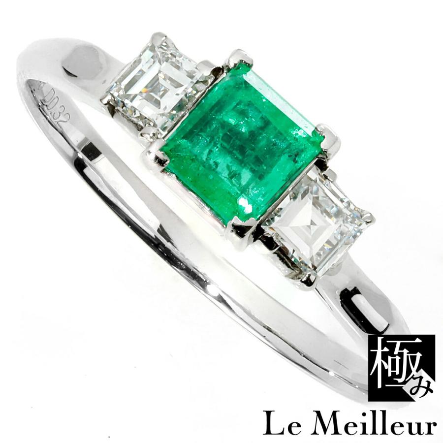 エメラルド 0.48ct ダイヤモンド 0.32ct プラチナ Pt850 スクエアー