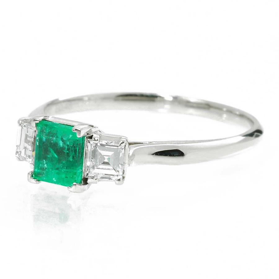 エメラルド 0.48ct ダイヤモンド 0.32ct プラチナ Pt850 スクエアー