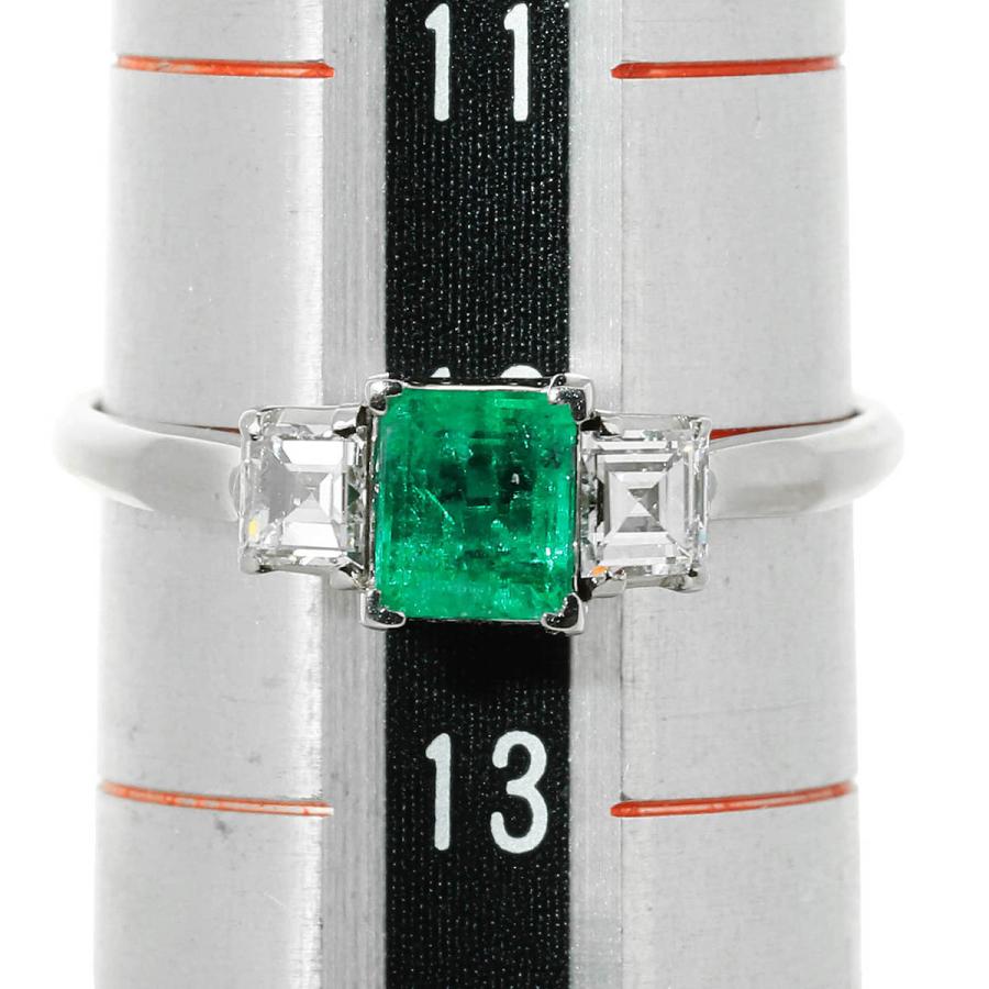 エメラルド 長方形 リング エメラルド 0.48ct ダイヤモンド 0.32ct プラチナ Pt850 スクエアー