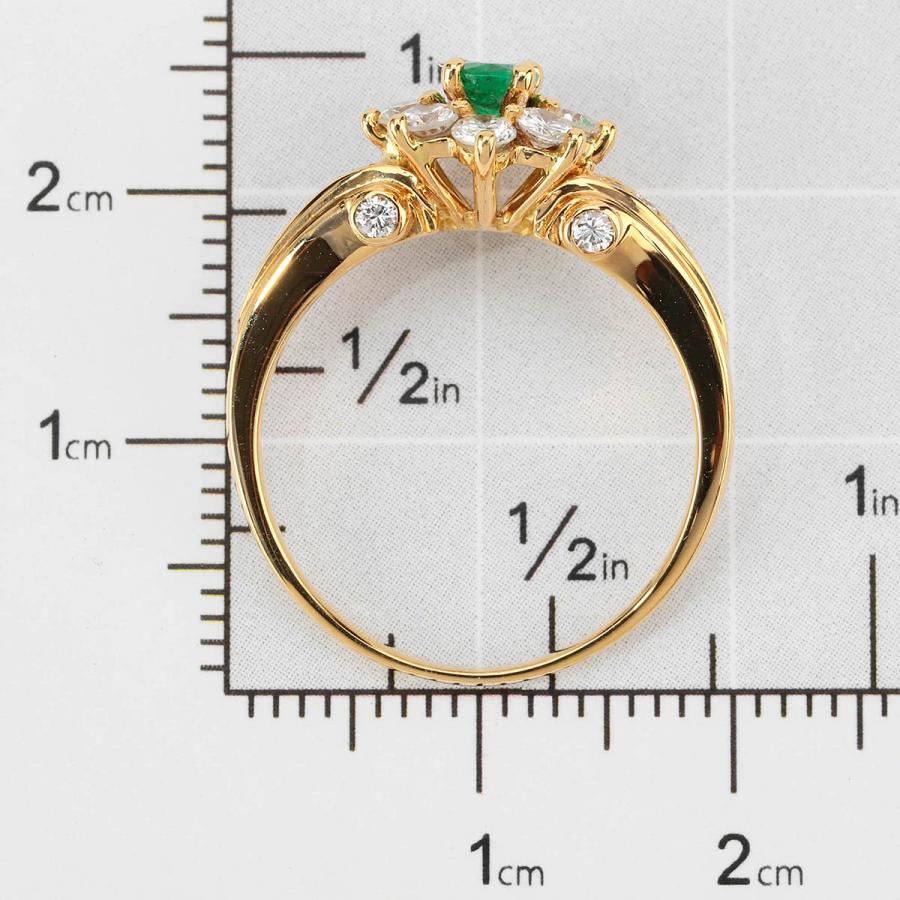 K18ゴールド エメラルド ダイヤモンドリング エメラルド 0.4ct ダイヤモンド 0.75ct イエローゴールド K18YG