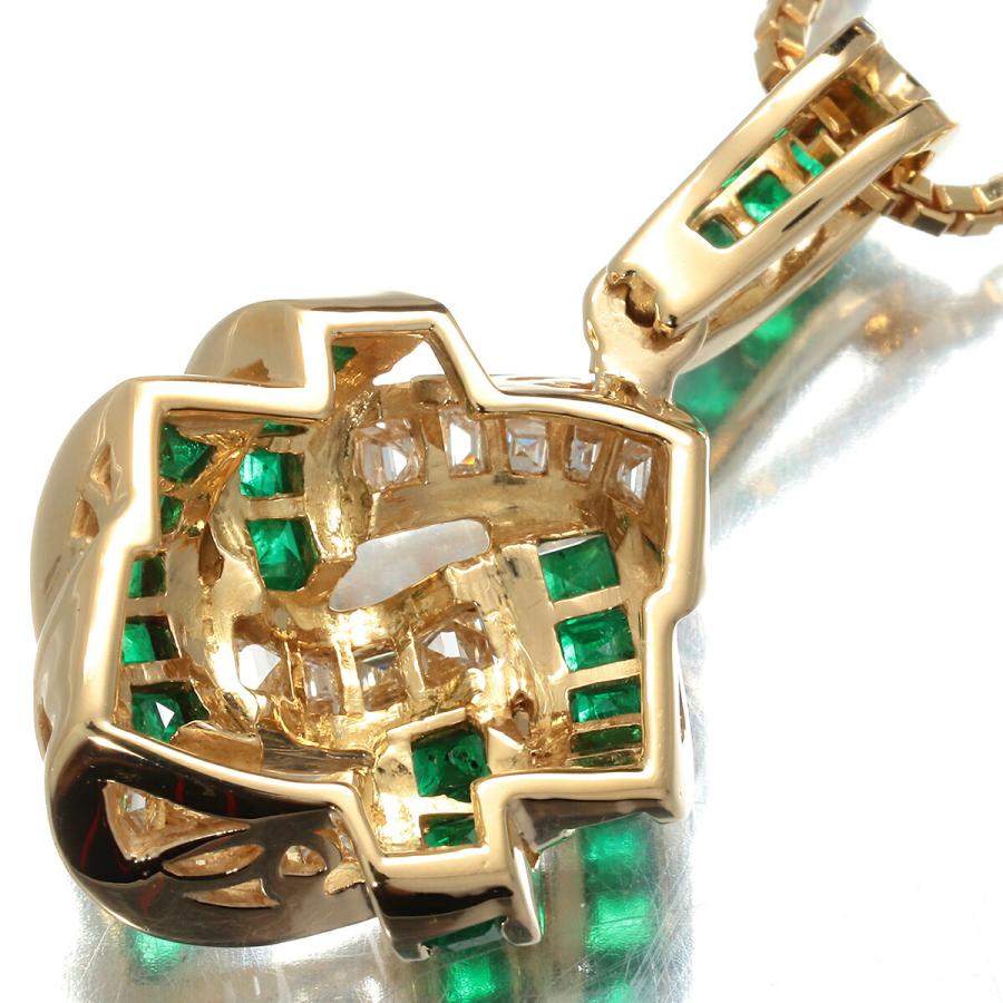 交差デザインペンダントネックレス エメラルド 0.86ct ダイヤモンド  