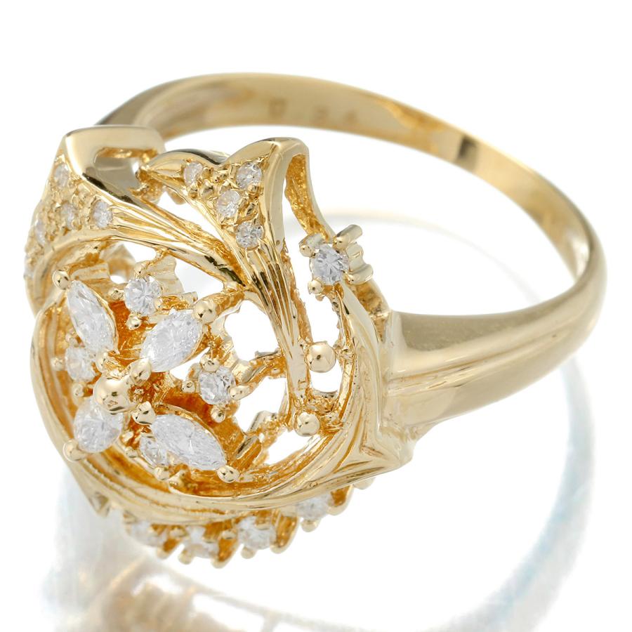 フラワーモチーフ リング 指輪 ダイヤモンド 0.34ct K18 10号 中古 