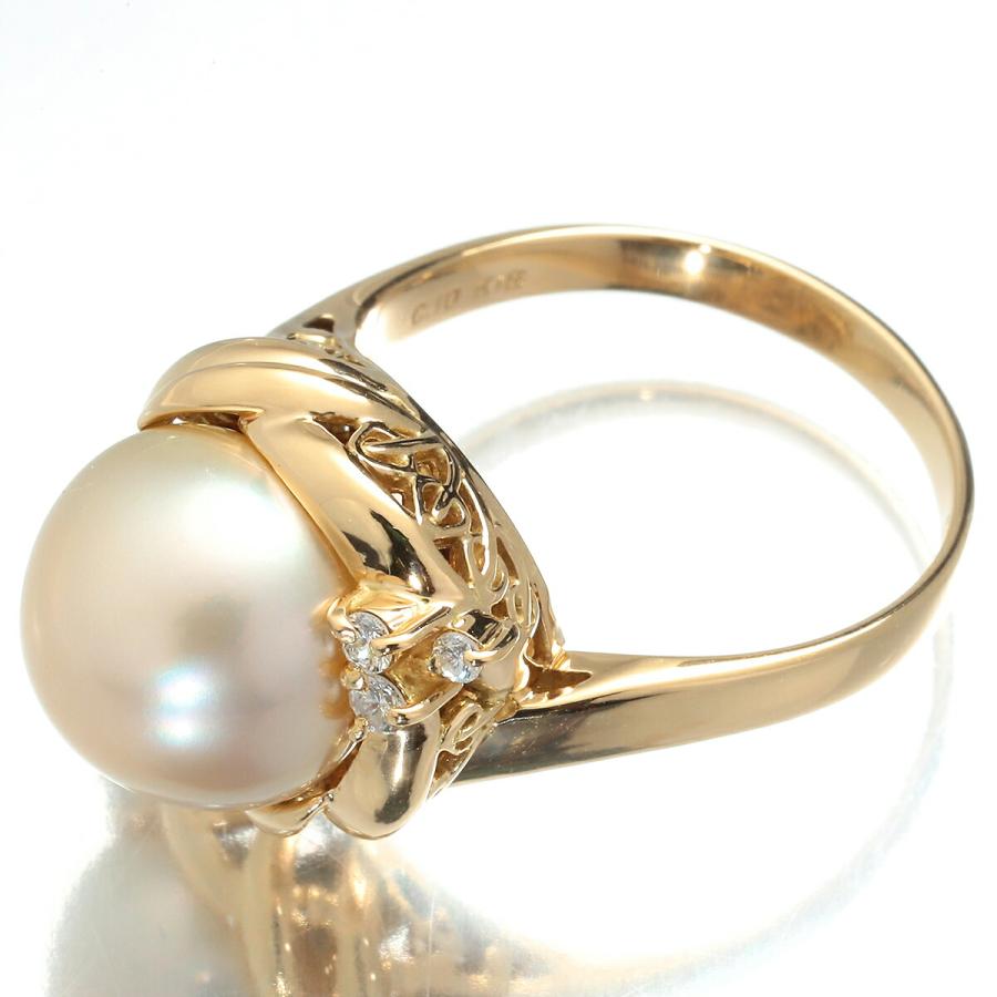 パールリング 指輪 真珠 10.3mm ダイヤモンド K18 10号 中古  