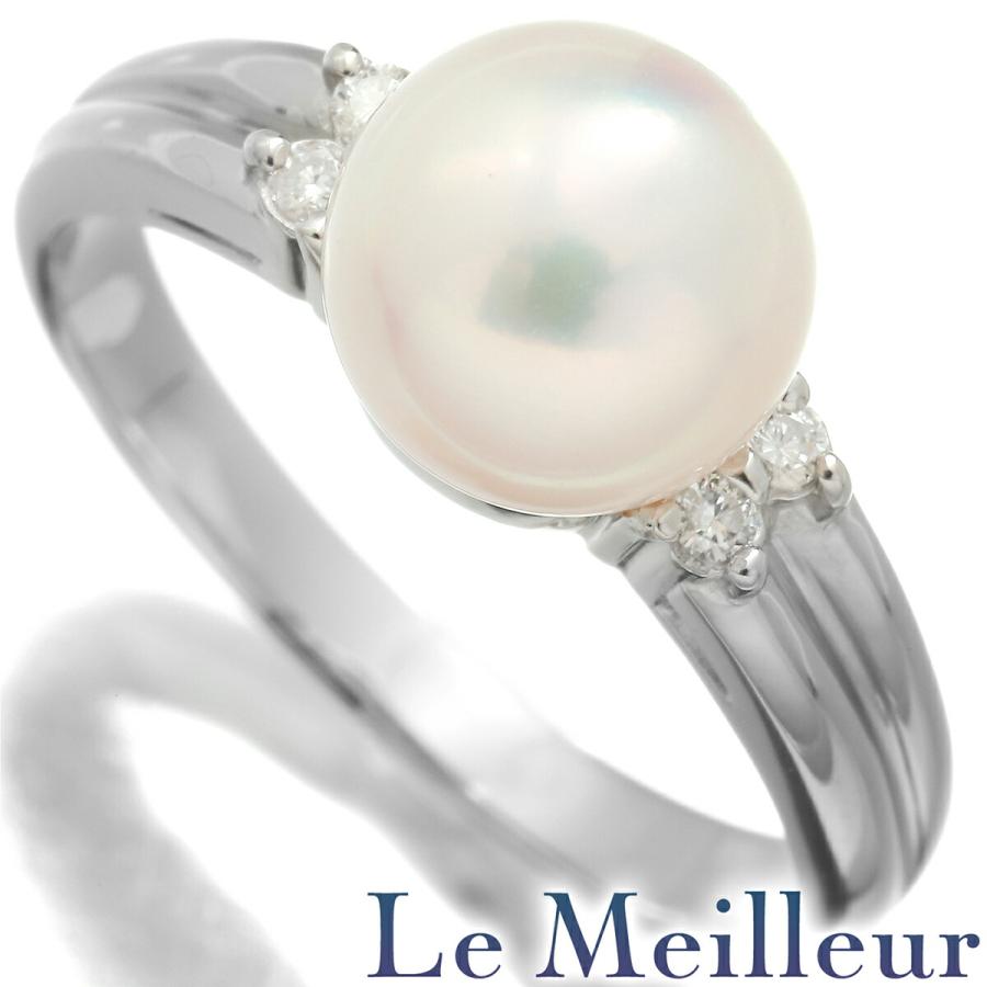 パールリング Pt900 ダイヤモンド 真珠 8.0mm ダイヤモンド プラチナ Pt900 1粒パールリング 指輪 14.5号