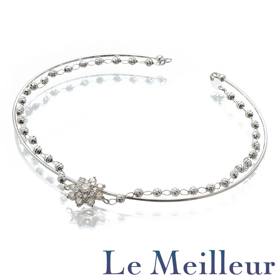 レイヤード バングル ブレスレット ダイヤモンド 0.3ct K18WG 中古  