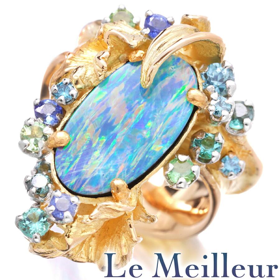 岩倉康二 マルチカラーリング 指輪 ボルダーオパール ダイヤモンド K18  