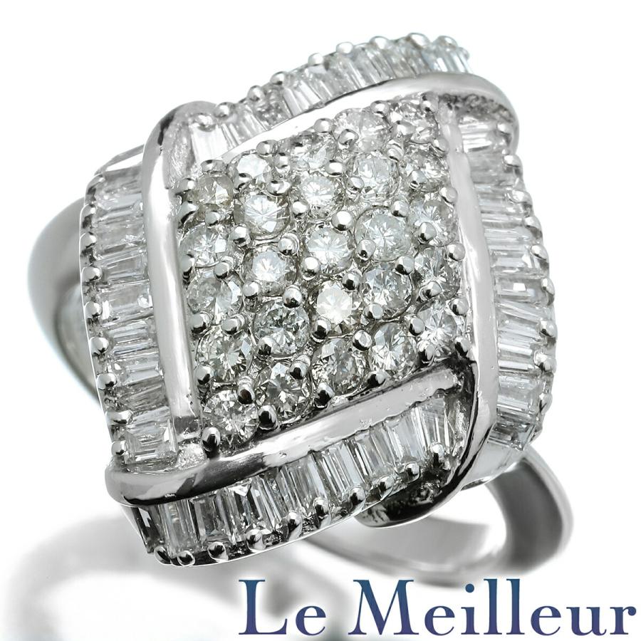 ダイヤモンド 1.10ct プラチナ Pt900 ひし形デザインリング 2種カット 