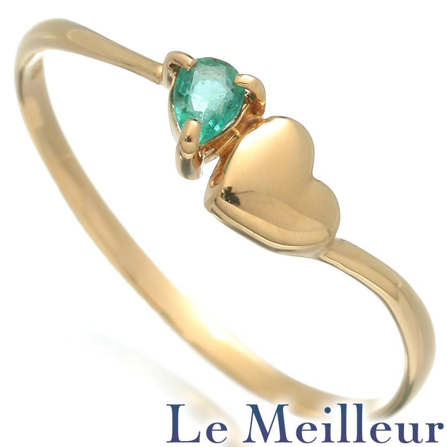K18ハートエメラルドリング ハートモチーフリング 指輪 エメラルド K18 11号 中古 プレラブド 返品