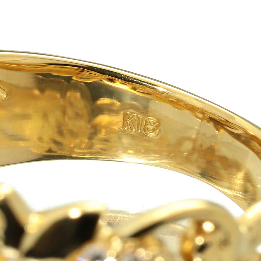 ダイヤモンド 0.30ct イエローゴールド K18YG 透かしフラワーリング 10