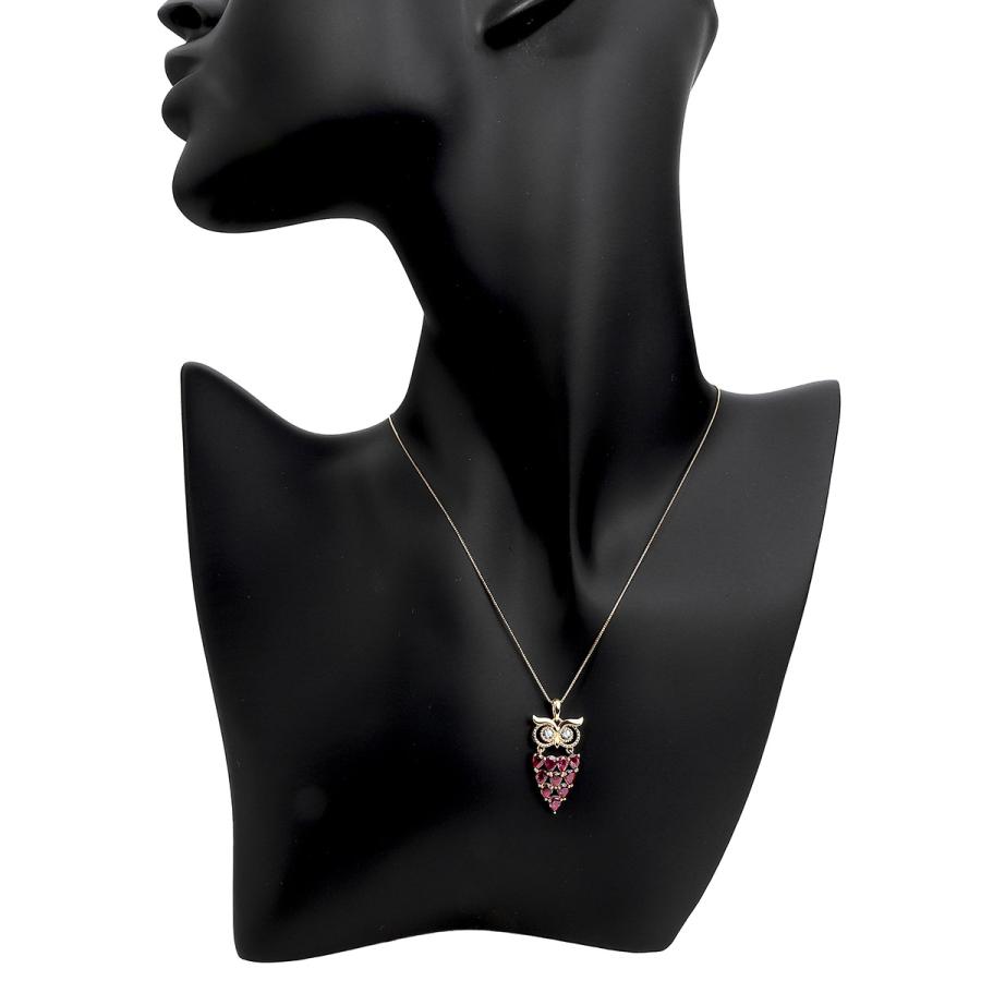 フクロウ ネックレス ルビー 1.43ct サファイア K18 中古 プレラブド 