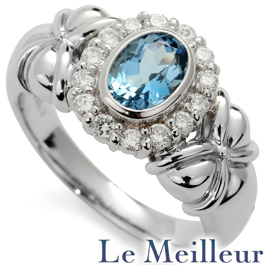 ヘイローデザインリング 指輪 アクアマリン 0.73ct ダイヤモンド 0.3ct  