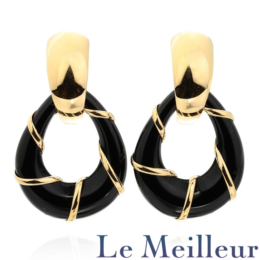 ヴィンテージデザインピアス オニキス K18 中古 プレラブド 返品OK  