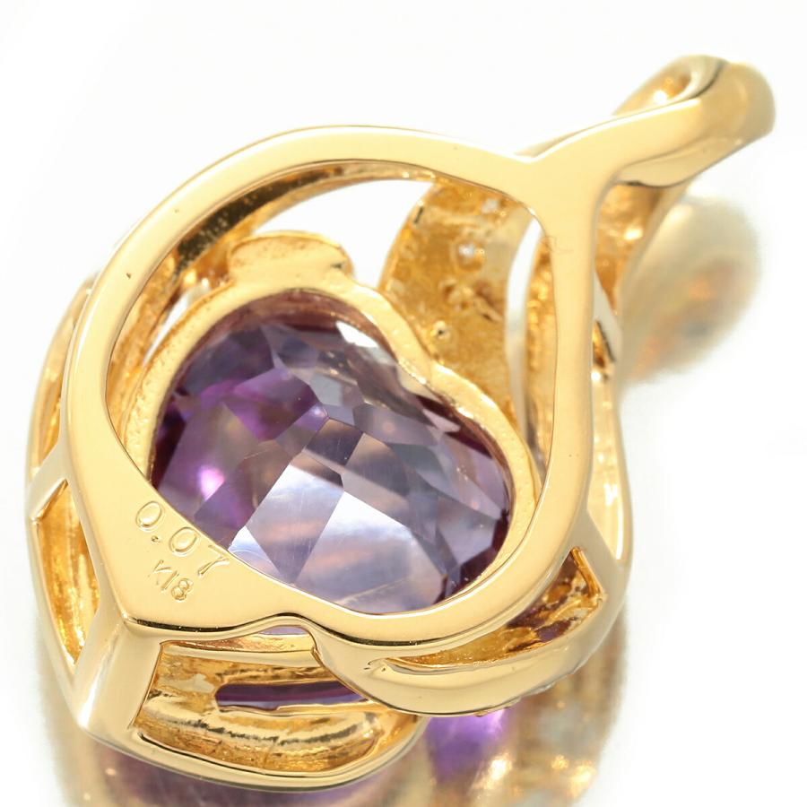 ハートモチーフ ペンダントトップ アメジスト ダイヤモンド K18 中古  
