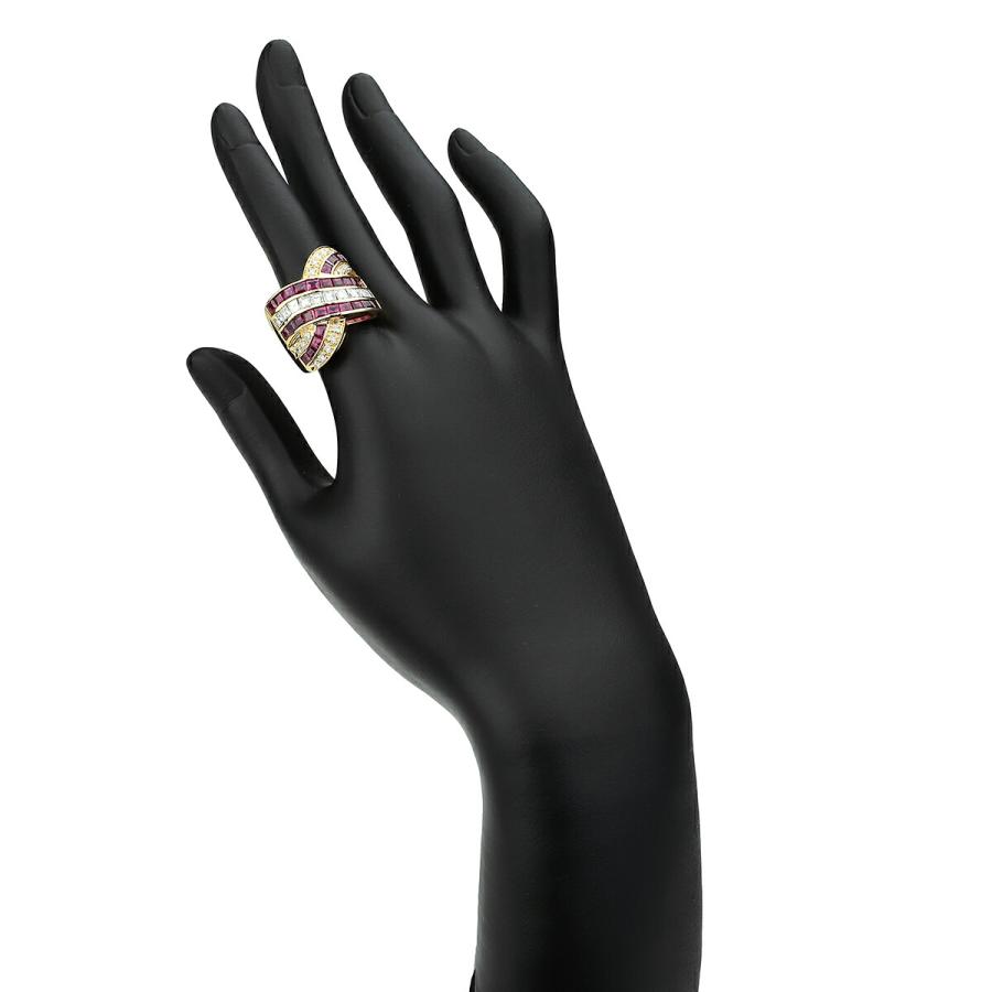 交差デザインリング 指輪 ルビー 3.45ct ダイヤモンド K18 13号 中古  