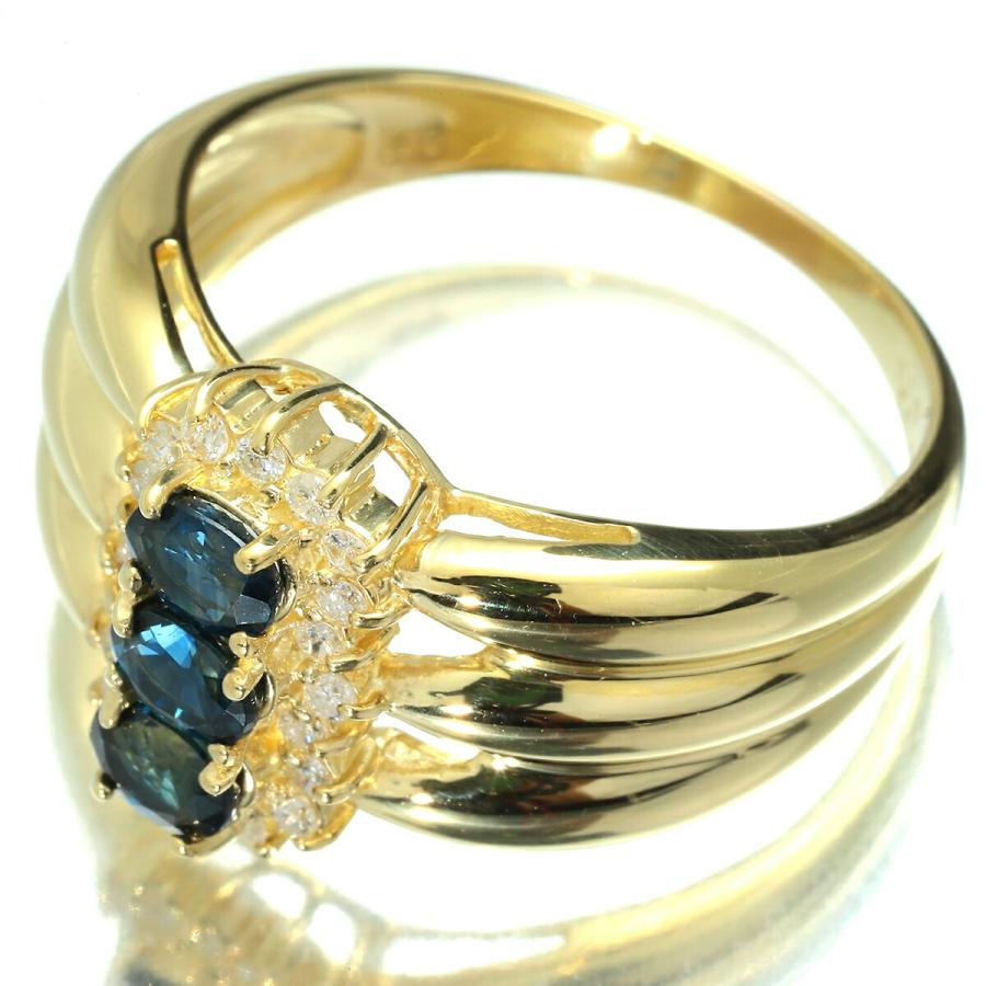 ボリュームリング 指輪 サファイア 0.77ct ダイヤモンド K18 14号 中古  