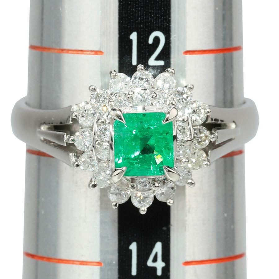 エメラルド 0.38ct ダイヤモンド 0.41ct プラチナ Pt900 ヘイロー 