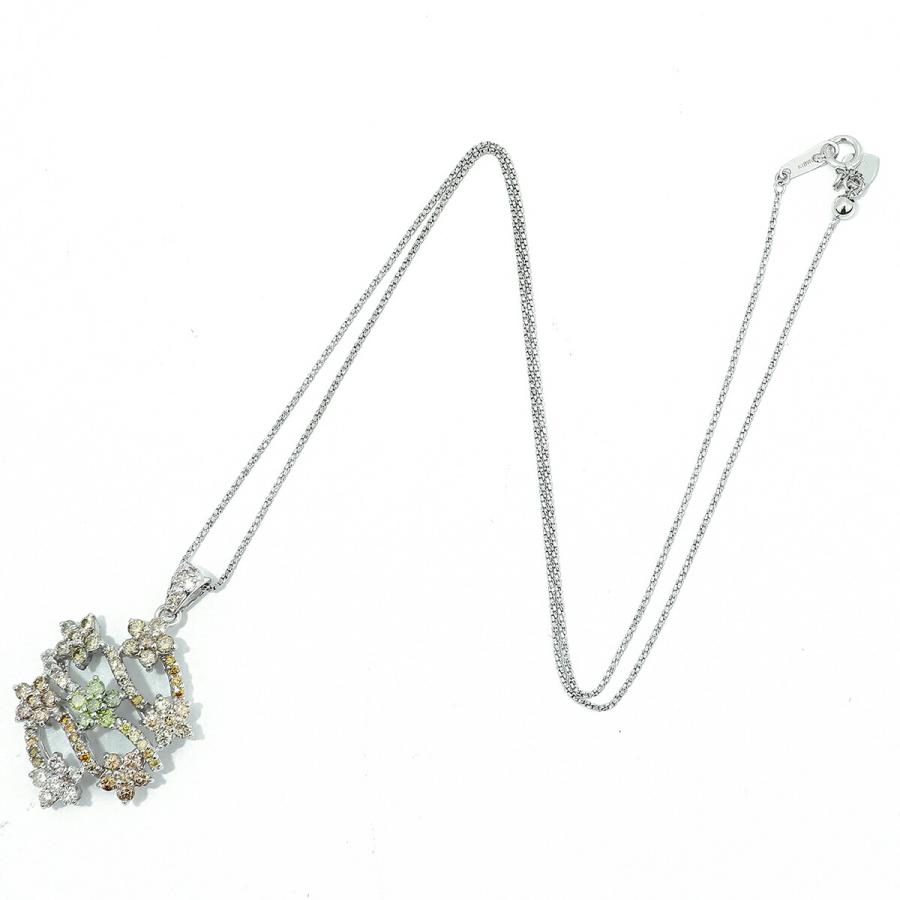 フラワーモチーフペンダントネックレス ダイヤモンド 2.26ct ホワイト 