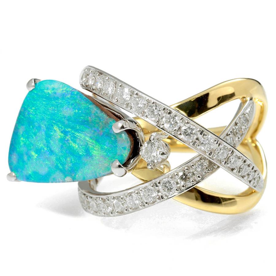 クロスラインリング 指輪 ボルダーオパール 7.24ct ダイヤモンド 0.89 