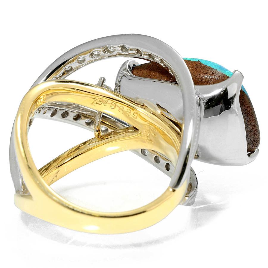 クロスラインリング 指輪 ボルダーオパール 7.24ct ダイヤモンド 0.89 