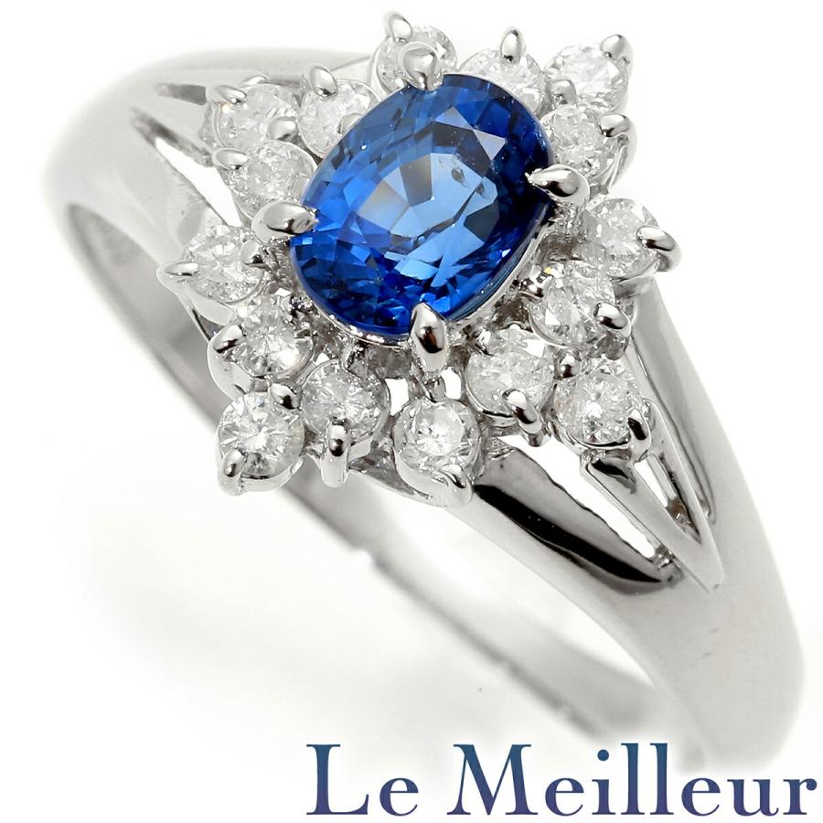 リング 指輪 サファイア 0.57ct ダイヤモンド Pt900 14号 中古  